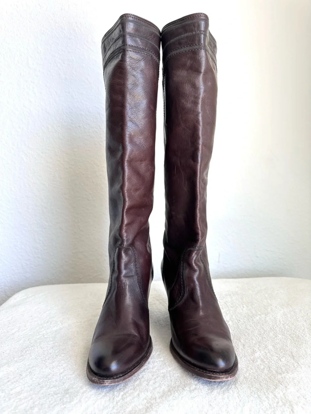 Frye Mustang Stitch Tall Boots Brown Women’s 9.5 Riding Western Knee High - Picture 3 of 12